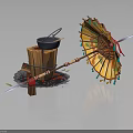 Handcrafted Ethnic Style Wooden Stump Furniture With Colorful Umbrella And Feathers