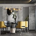 Modern Dining Set With Round Table Yellow Chairs And Gray Marble Walls 3d model