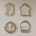 Four Decorative Mirrors With Gold Ornate Frames Hanging On Beige Wall 3d model