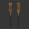 Wooden Kitchen Utensil Set With Two Paddle Shaped Tools And Long Black Handles