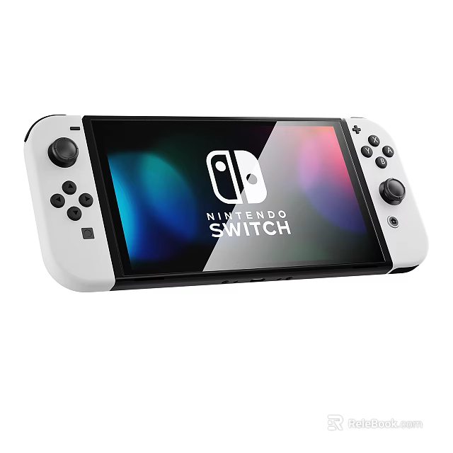 Nintendo Switch Handheld Gaming Console With White Controllers And Colorful Screen 3d model 
