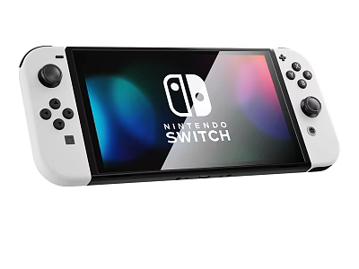 Nintendo Switch Handheld Gaming Console With White Controllers And Colorful Screen 3d model