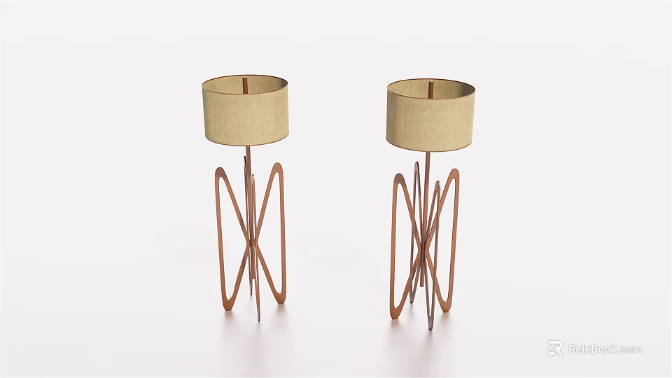 Two Floor Lamps With Beige Shades And Crossed Metal Stands 3d model 