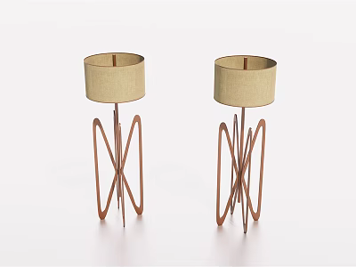 Two Floor Lamps With Beige Shades And Crossed Metal Stands 3d model