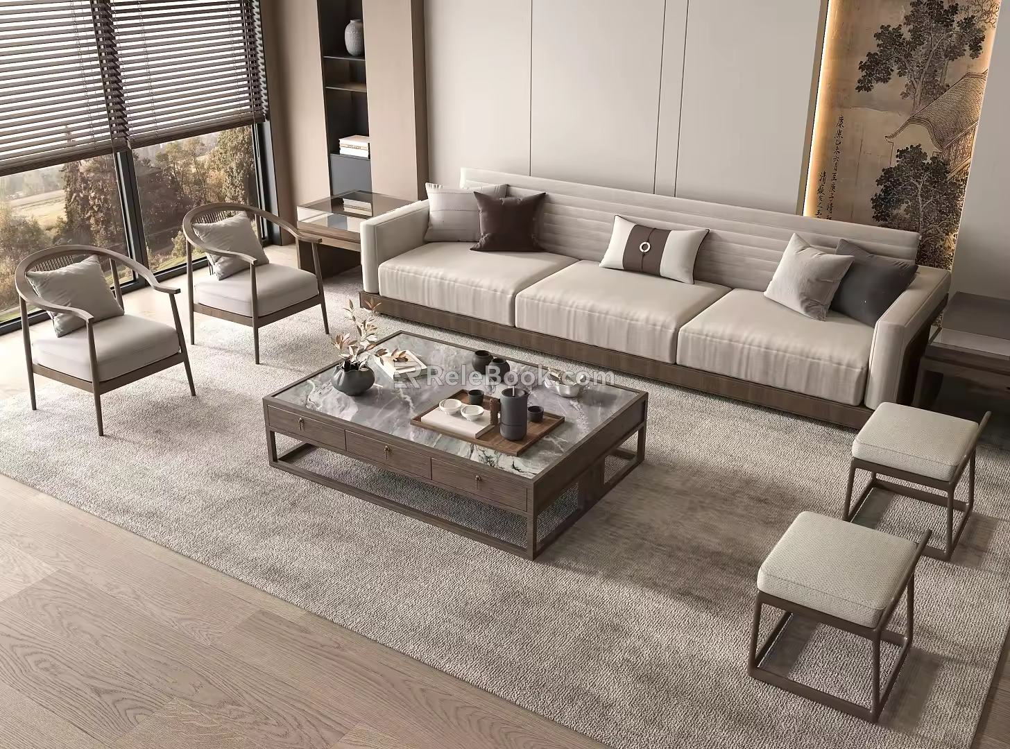Mid-ancient style sofa coffee table combination 3d model