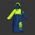 Hooded Blue And Yellow Raincoat With Button Front And Cartoon Character Print