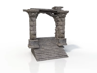 Ancient Stone Arch Architectural Structure With Carved Columns And Staircase Steps 3d model