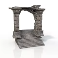 Ancient Stone Arch Architectural Structure With Carved Columns And Staircase Steps 3d model