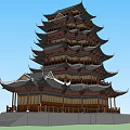 Chinese-style tower temple 3d model