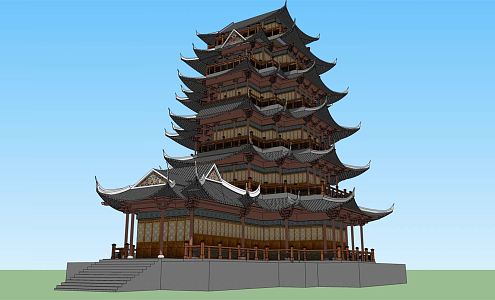 Chinese-style tower temple 3d model