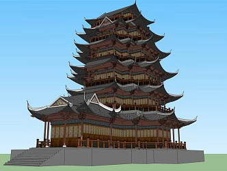 Chinese-style tower temple 3d model