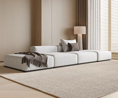 Modern Light Gray Fabric Sectional Sofa With Pillows Throw Blanket Floor Lamp And Window Blinds 3d model