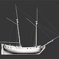 Cartoon Sailing Ship with Masts Ropes and White Brown Hull on Dark Background