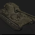 Vintage Military Tank 3D Rendered Side View With Weathered Exterior And Cannon Barrel