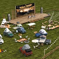 Grassland Camping Site With Stage Big Screen Tents RVs Cars And String Lights