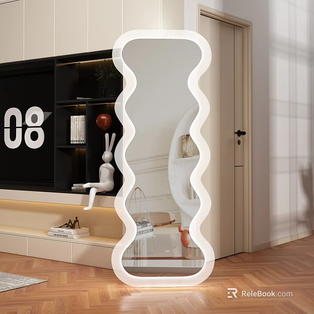 Wavy Full Length Mirror In Modern Home Decor 3d model 