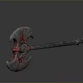 Fantasy Double Bladed Battle Axe With Red Glowing Patterns And Metal Handle 3d model