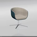 Modern Fabric Upholstered Accent Chair With Light Beige Cushion Dark Blue Back And Metal Swivel Base