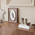 Decorative Ornament Set With Bust Sculpture Framed Art Figurines And Bowl On Wooden Cabinet