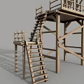 Simple Wooden Elevated Tower With Staircase Platform And Railing Design 3d model