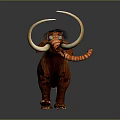 Realistic Woolly Mammoth With Long White Tusks And Brown Fur Standing On Gray Background