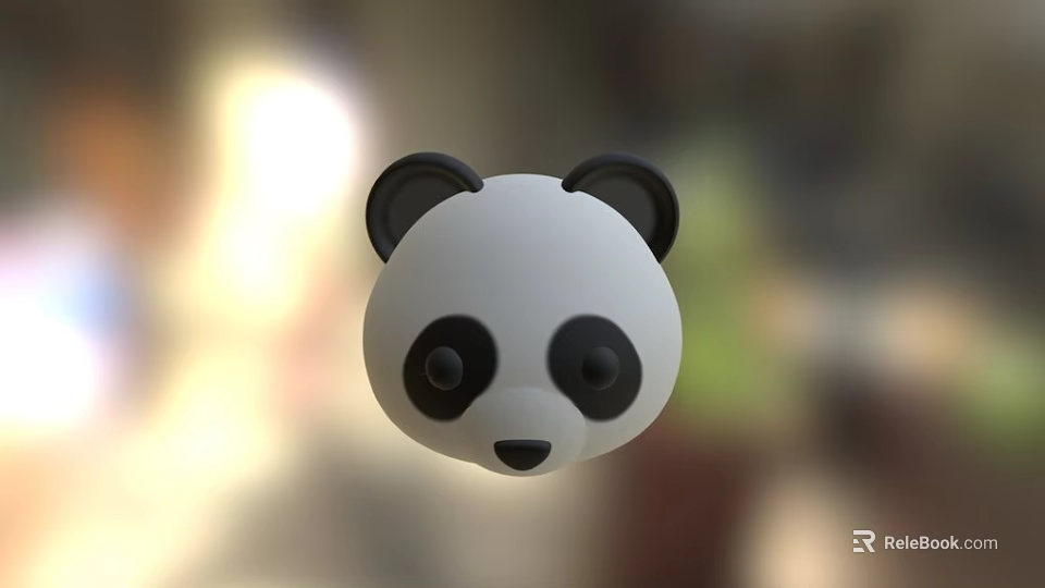 Cute Panda Head 3D Model with Black Ears and Round Black Eyes 3d model