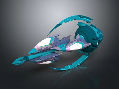 Futuristic Sci Fi Spaceship With Turquoise Purple Sleek Design And Circular Ring Structure 3d model