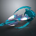 Futuristic Sci Fi Spaceship With Turquoise Purple Sleek Design And Circular Ring Structure