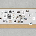 Creative Corkboard Wall Display with Photos Handwritten Notes and Various Papers 3d model