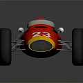 Vintage Red Race Car With Yellow Front Number 23 And Large Wheels