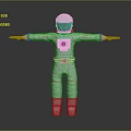 Man Wearing White Astronaut Spacesuit With Red Stripes Helmet And Chest Logo Standing Arms Outstretched