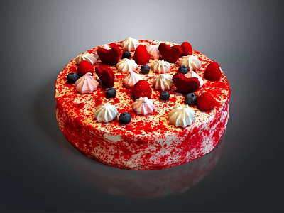Delicious Red Velvet Cake Topped With Fresh Berries And Whipped Cream Decorations 3d model
