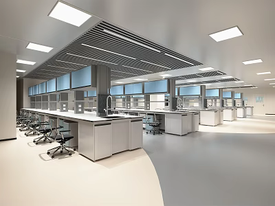 Modern Laboratory Interior With Workstations Lab Benches And Bright Lighting Equipment 3d model
