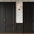 Stylish Interior With Black Paneled Doors Floral Wallpaper And Wall Lamp