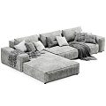 Gray L shaped Sectional Sofa With Multiple Cushions And Throw Blanket 3d model