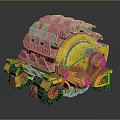 Yellow Industrial Mechanical Crawler Vehicle With Rusty Gears And Tracks