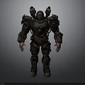 Armored Warrior Character In Heavy Battle Armor With Mechanical Shoulder And Helmet Design
