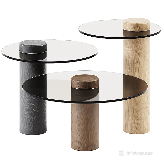 Modern Round Glass Top Coffee Tables With Wooden Bases In Various Natural Wood Tones 3d model 
