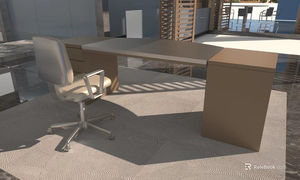 Modern Office Desk With Ergonomic Chair And Contemporary Workspace Design 3d model 