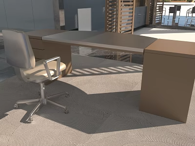 Modern Office Desk With Ergonomic Chair And Contemporary Workspace Design 3d model