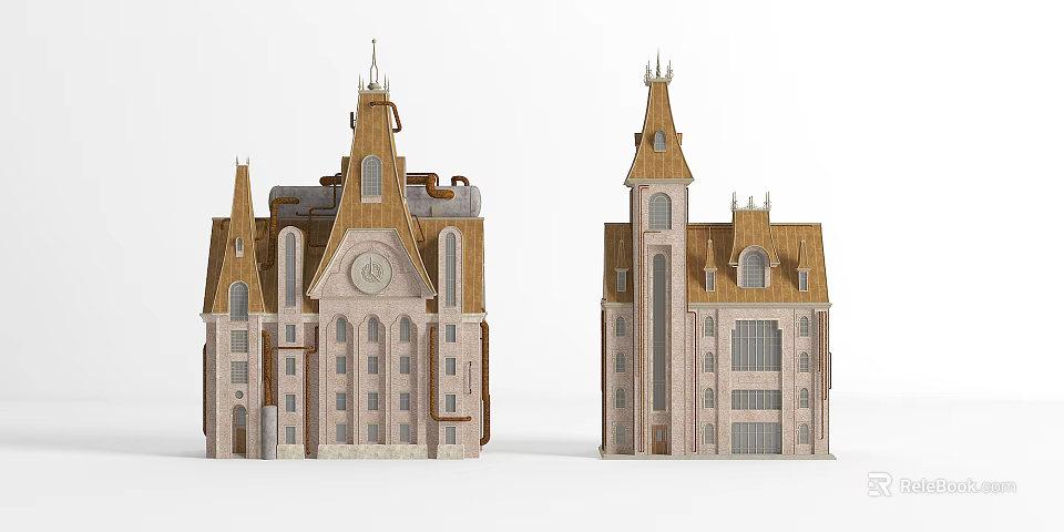 Classic European Architecture With Spires Towers Arched Windows And Ornate Roofs 3d model 