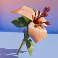 Realistic Orange Lily Flower With Green Leaves Water Droplets On Gradient Blue Pink Background