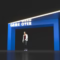 Blue Archway With Game Over Text And Logo Featuring Person Standing Under