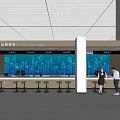 Modern Service Hall Interior With Service Counters Staff And Electronic Data Screens 3d model