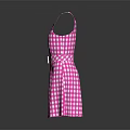 Stylish Women's Pink Checkered Dress With Spaghetti Straps And Waist Belt