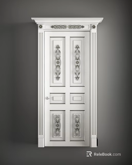 Elegant White Interior Hinged Door with Decorative Panel Designs and Classic Style 3d model 