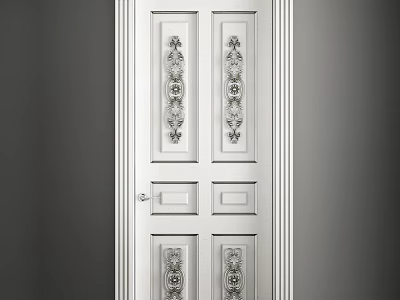 Elegant White Interior Hinged Door with Decorative Panel Designs and Classic Style 3d model