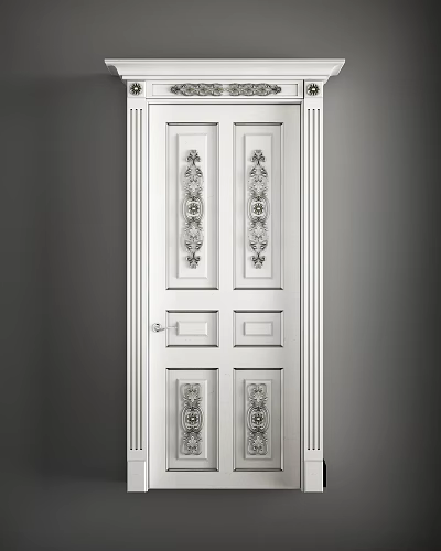 European-style swing door classic white wooden swing door 3d model