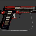 Modern Red And Black Pistol With Metallic Stand And Detailed Grip Design