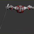 3D Character In Red White Suit With Silver Helmet And Long Sword On Gray Floor